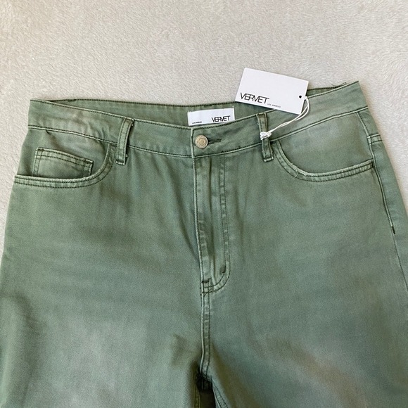 Vervet LA Distressed Cropped Wide Leg Jeans Women Size 30 Olive Green Grunge NWT - Picture 3 of 10